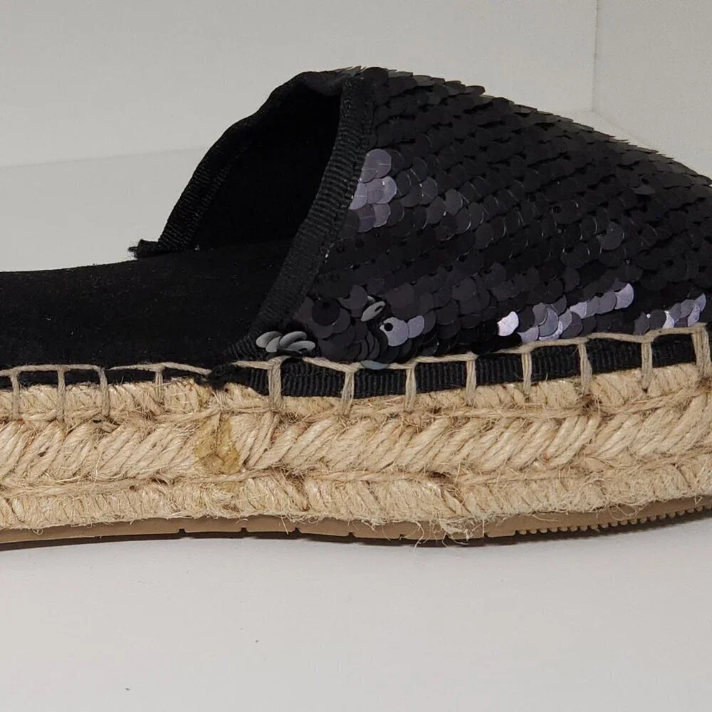 Nalho Sequin Wedge Espadrilles Black Women's Shoe Size 6 US
